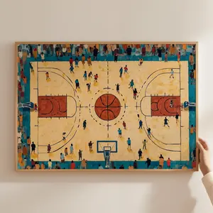 Crowded Basketball Wall Art, Retro Basket Ball Court Poster,