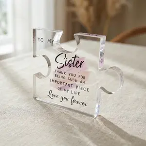 Sisters Acrylic Jigsaw Plaque - Custom Friendship Keepsake Assemblable Puzzle Photography Prop Sentimental Gift for Sisters Best Friends Birthdays Weddings Thanksgiving Christmas Decor Interlocking Puzzle Pieces - Sisterly Love Signs