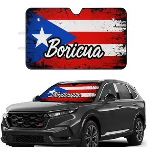 Car Sun Shade Puerto Rican Flag Boricua Print | Polyester Fiber, Universally Applicable for Vehicle Windshield Protection
