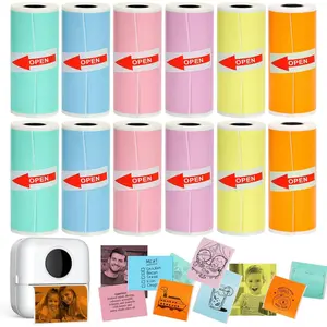 12 Rolls Mini Printer Sticker Paper,Thermal Self-adhesive paper 57 * 25mm,12 Rolls of Colour Paper for Pocket Inkless Portable  Printer to Print Photo,Note
