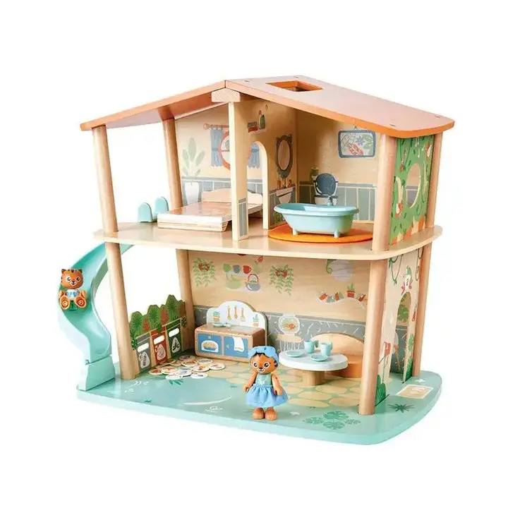Wooden Tiger Jungle Doll House, Kids' Dollhouse Playset for Imaginative Play