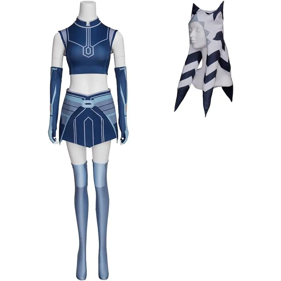 Togruta Warrior Cosplay Set – Blue Battle Suit with Lekku Headpiece