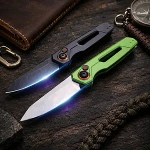 KS 7550 Compact EDC Folding Utility Tool, CPM154 Blade, Aircraft-Grade Aluminum Handle, Button Lock Outdoor Gear for Camping & Everyday Carry