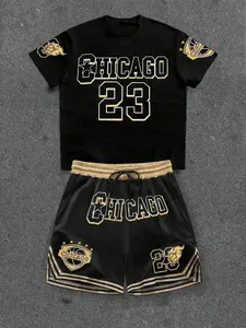Men's Trendy Basketball Style Two-Piece Set, 'chicago 23' Design with Mesh Shorts, Casual Oversized Fit for Weekend Outings, Gym Outfits, Sports Clothing, Sports Bottoms, Sports Tops, Workout Set, Sportswear Clothing