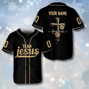 Team Jesus Custom Name Baseball Jersey Shirt, Forgiven Cross Christian Clothing, Personalized Religious Gift for Men Women Teens Youth