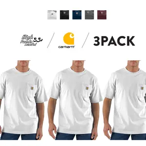 3 Pack CARHARTT K87 Men's Loose Fit Heavyweight Short Sleeve Pocket T Shirt Casual Cotton Tee CARHARTT Plain Cotton Pocket Tee T Shirts Workwear Classic Hip Hop Harem Big Sizes (M to 3XL)
