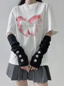 Women's Fingerless Gloves with Star Decoration, Elastic Cuff, Loose Fit, Thick Fabric, Cute Kawaii Style, Summer Outdoor Casual Wear, Fingerless Sun Gloves