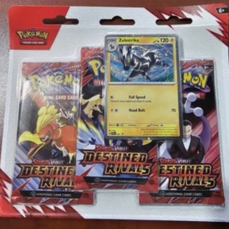 Pokémon Trading Card Game SV10 Destined Rivals 3 Pack Blister Featuring Zebstrika