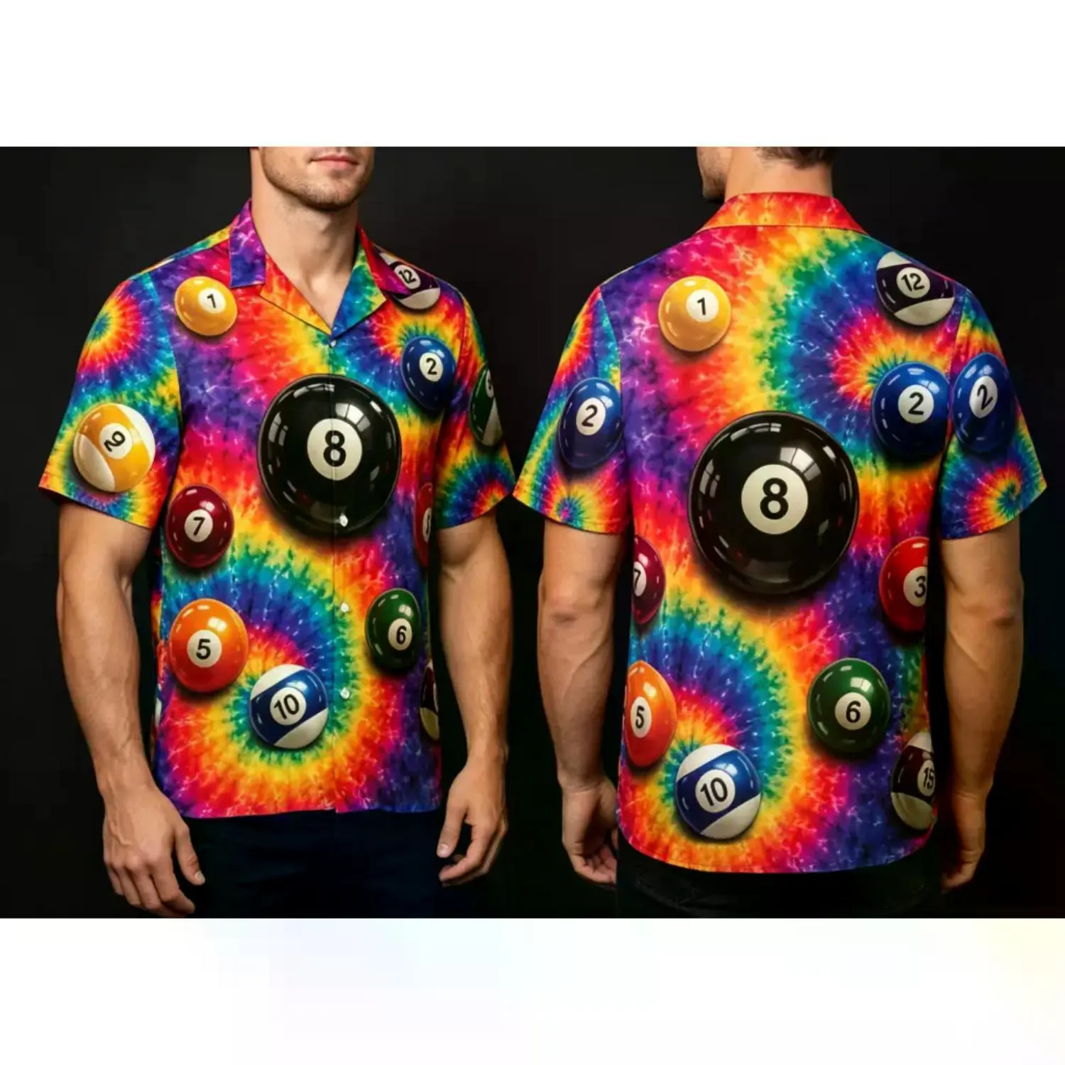 Vibrant Pool Player Hawaiian Shirt - Rainbow 8 Ball Vacation Button-Up for Summer Fun