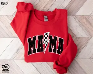 Mama Sweatshirt, Checkered Mama Sweater, Best Mom Ever Shirt, Checkered Lightning Bolt T-Shirt, Mother's Day Gift, Mom Life Tee