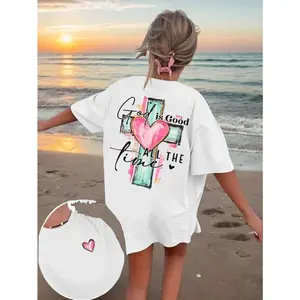 God Is Always Good Cross Letter Print T-Shirt, Christian Faith Crew Neck Short Sleeve, Summer Casual White Faith Apparel