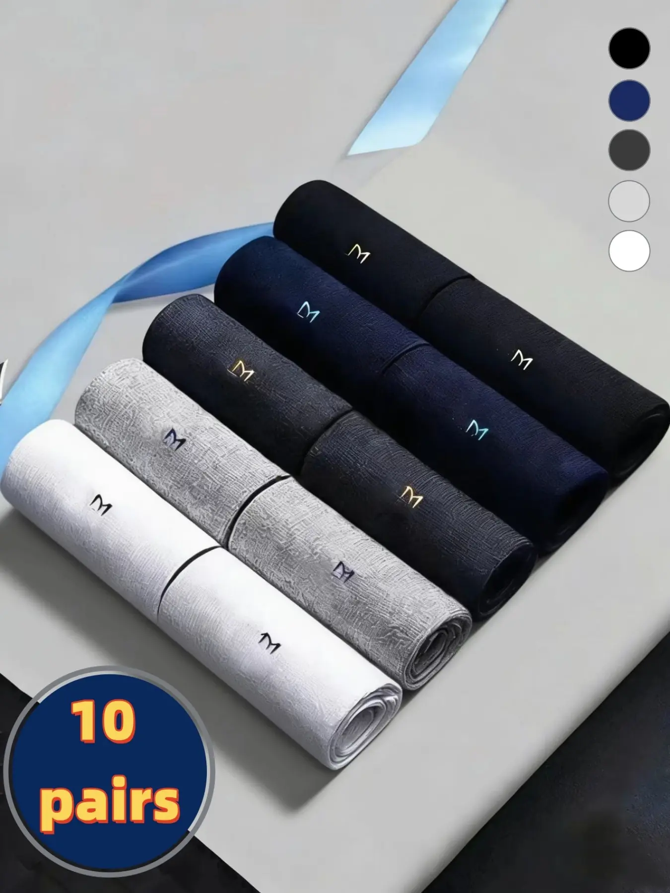 10 pairs of men's four-season business socks, comfortable and breathable, Breathable Fabric Socks, Striped mid-calf socks suitable for daily business, casual wear, running, sports (bagged) Casual Comfy Socks