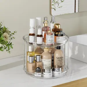 Clear 360 Rotating Bathroom Counter Organizer,2 Tier Spinning Perfume Organizer and Makeup Tower for Lotion,Hair,Face Skincare Beauty Products,Tiered Lazy Susan and Makeup Organizers for Vanity