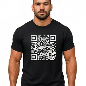 Funny QR Code Graphic T-Shirt for Men, Black Cotton Crew Neck Tee, Casual Streetwear Short Sleeve, Lightweight Fitted Top
