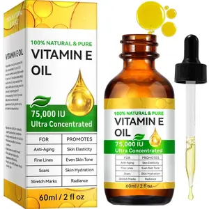 Pure Vitamin E Oil 75,000 IU, Hydrating Body & Face Oil for Dry Skin, Cosmetic Moisturizer for Scars & Nails, 2 oz