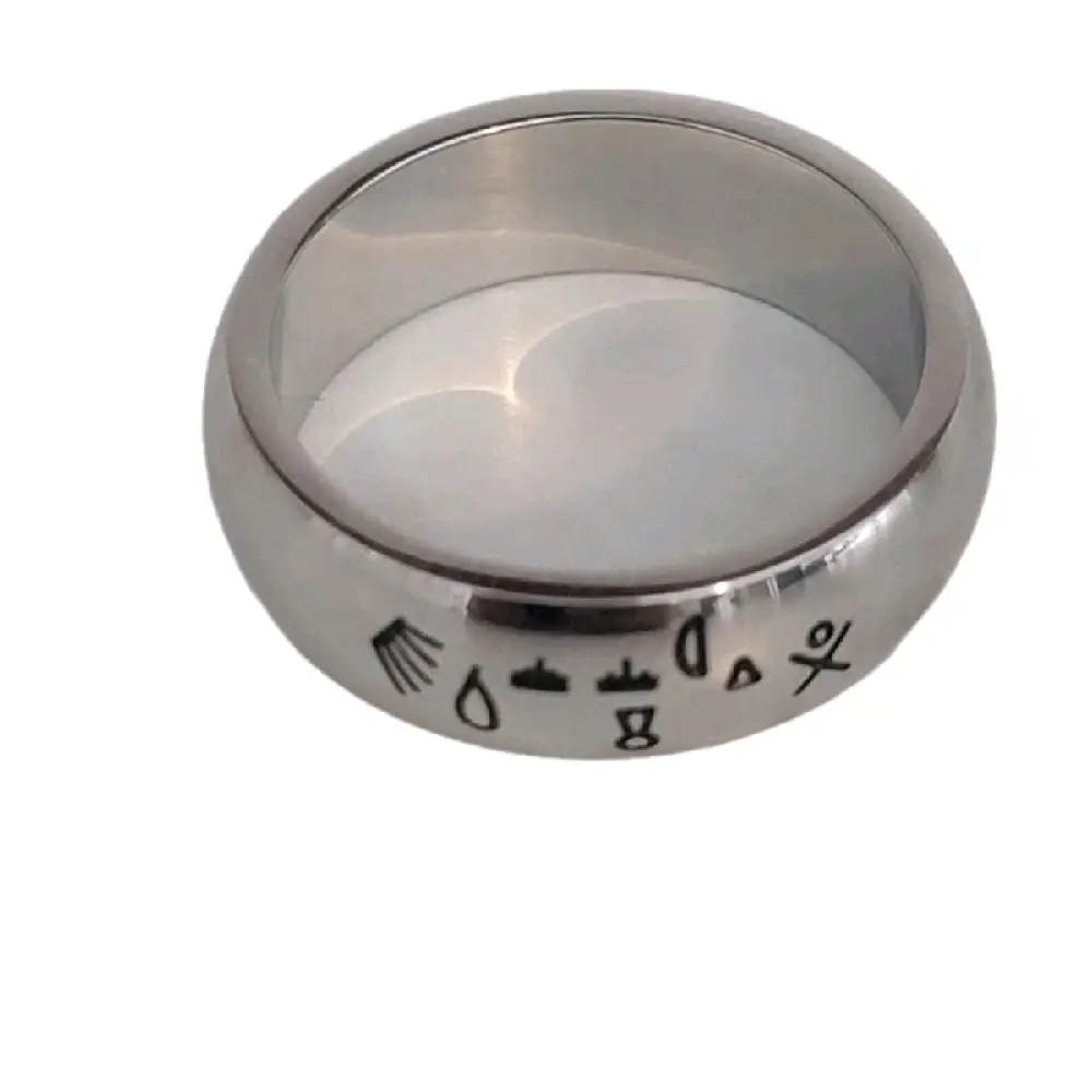 Stainless steel ring with engraved symbols Auspicious