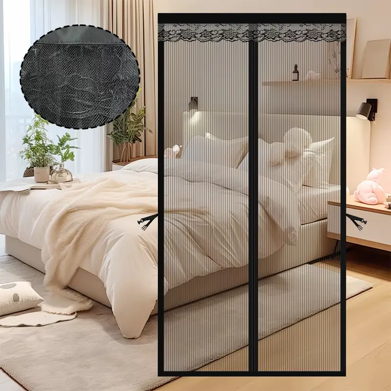 AIYYIPA Magnetic Mosquito Door Curtain, Auto-Close Heavy Duty Screen Door with Lace Design, No Drilling Required, Summer Mosquito and Insect Screen, Privacy Decorative Curtain for Home, Balcony, RV, Doors