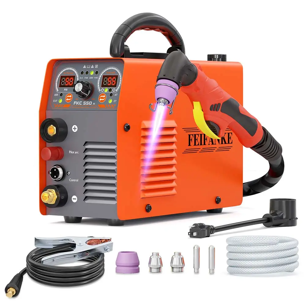FEIFANKE FKC-550H 55A Plasma Cutter, Dual Voltage 110V/220V, High-Frequency Non-Touch Pilot ARC Plasma Cutting Machine, 3/4" Max Cut, 1/2"Clean Cut, 2T/4T, Post Flow Cooling, Best for Beginner