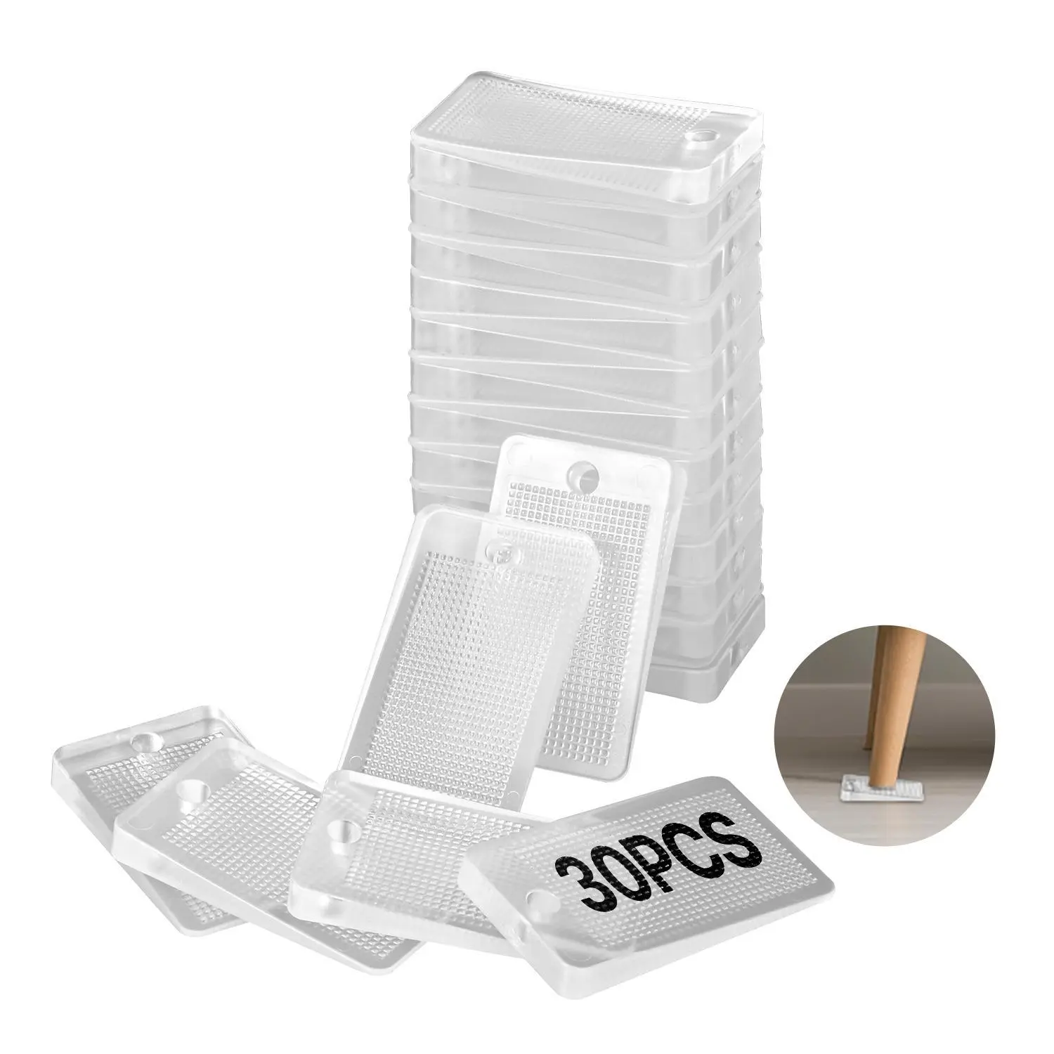 【summerfinds】VEVOR Furniture Leveling Shims, 30 PCS 1.97 x 1.16 x 0.22 inch Non-Skid Clear Plastic Pads, Easy-to-Cut Furniture Leveler, Ideal Shim Leveler for Couch, Refrigerator, Table Legs to Avoid Wobbling