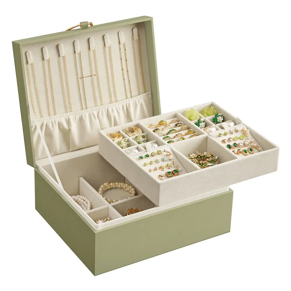 SONGMICS 2-Layer Jewelry Box, Jewelry Organizer with Handle, Removable Jewelry Tray, Jewelry Storage, Floating Effect, 8.1 x 9.4 x 4.3 Inches, Gift Idea