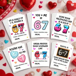 24 Pcs Valentine's Day greeting card set, containing humorous pun "you+me=67", perfect for classroom gifting and giving gifts to others, Quote Cards