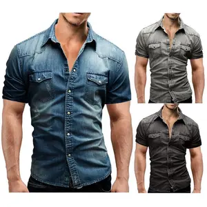 Men's Denim Shirt, Men's Denim Short Sleeve Slim Fit Shirt, Shirt