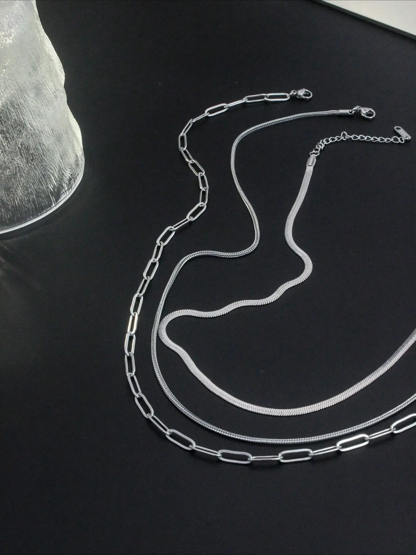 3pcs/set Hip Hop Ins Style Stainless Steel Snake Bone Chain Fox Tail Chain Necklace for Women's Daily Decoration