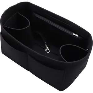 Felt Purse Organizer Insert Zipper Pocket with Two Removeable Bottle Holder