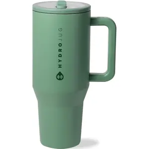 Hydrojug Traveler - 32 Oz Water Bottle with Handle & Flip Straw - Fits in Cup Holder, Leak Resistant Tumbler-Reusable Insulated Stainless Steel & Rubber Base - Gifts for Women & Men, Sage HydroJug