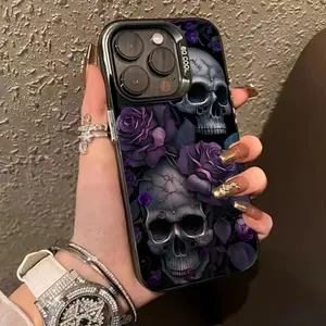 Case for iPhone 16 Pro Max 15 Plus 14 13 12 11 XS XR Colorful Skull Pattern Matte Shockproof Anti-Scratch Stylish Smartphone Cover Protector Screen Protector Black Silicone
