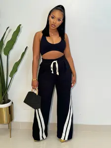 Women's Patchwork Side Stripe Drawstring Waist Straight Leg Pants, Casual Soft Comfy Elastic Waist Trousers for Spring & Fall, Fashion Women's Bottoms for Daily Wear, Pants for Women Sweatpants, Wide Legged Pants, Womenswear