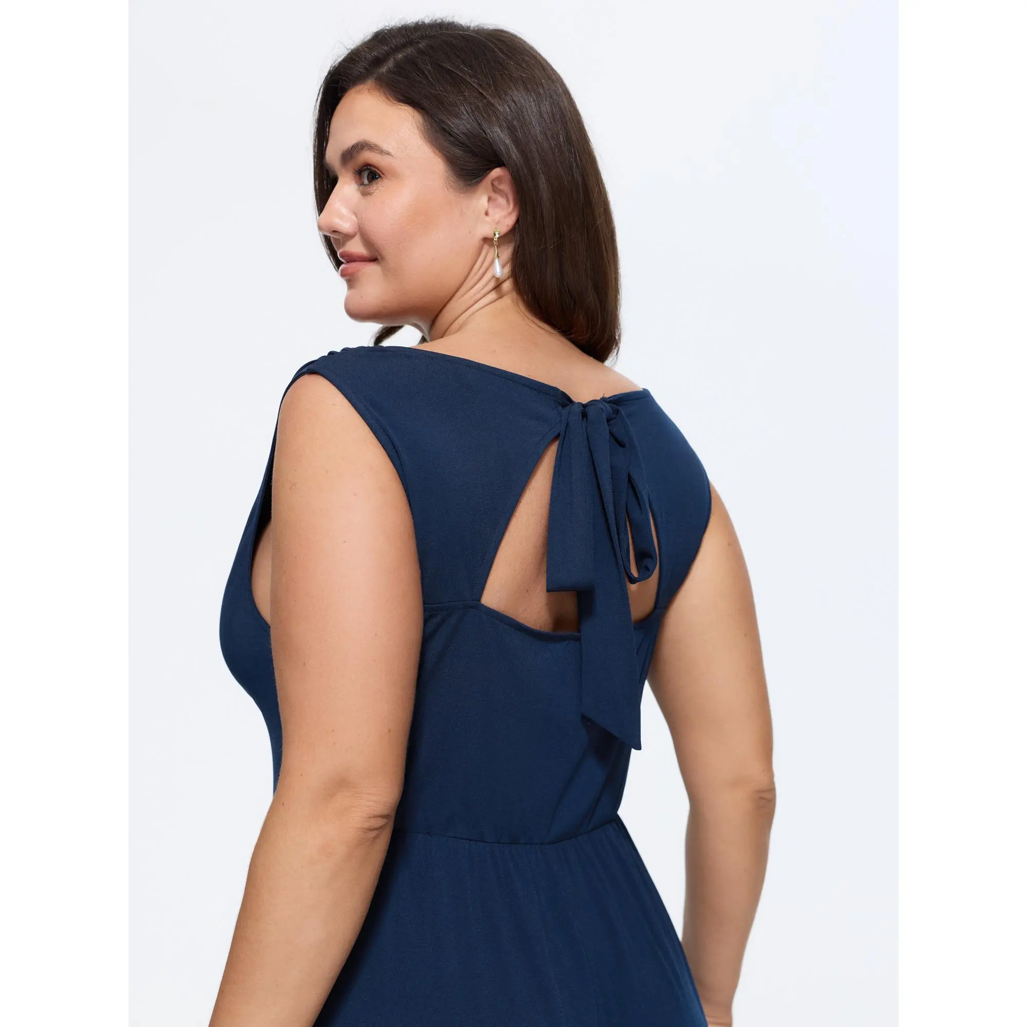 BloomChic Women's Plus Size Stretchy Cowl Neck Sleeveless Midi Dress - Spandex Fabric, Cut-Out Back, Pocket, Casual, Size M-6X, 2026 Summer Collection