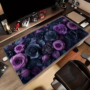 Oversized Mouse Pad, Gaming Mousepad- Non-Slip Gaming Office Desk Mat, Deep Purple Rose Floral Design, Thickened Rubber Base, Extra-Wide Computer Pad for PC, Laptop, Home Use, Gaming Mouse Pads