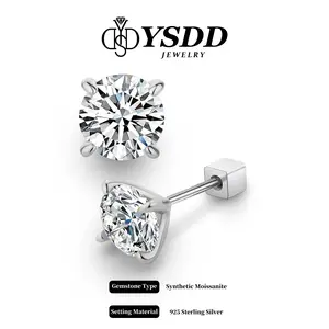 【#163 Screw Back】S925 Classic VVS D Color Synthetic Moissanite Solitare Stud Earrings in 925 Sterling Silver Birthday Mother's Day Gift for Men Women Wedding