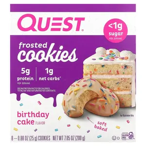 Quest Nutrition Frosted Cookies, Birthday Cake, 8 Cookies, 0.88 oz (25 g) Each