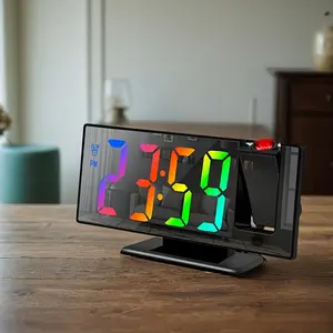 USB Powered Digital Projection Feature Alarm Clock with Multicolor LED Display, Adjustable Brightness, Bedroom and Office Use, Home Decor, USB Powered Clocks, No Battery Included