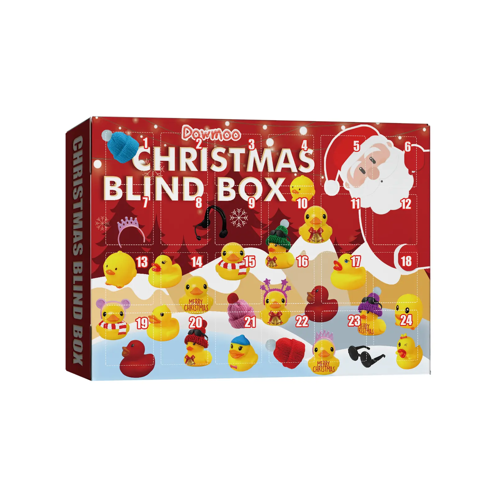 Dowmoo Christmas Rubber Yellow Duck Advent Calendar 24 Grids Cartoon Gift Little Duck Blind Box