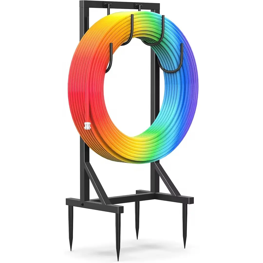 Heavy-Duty Black Metal Garden Hose Holder - Freestanding Hanger Rack, Easy-to-Assemble, Convenient Storage for Outdoor Garden, Lawn