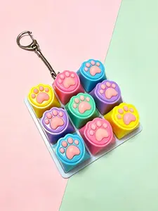 New Cute Colorful Silicone Cat Paw Keychain, Cartoon Pattern Stress Relief Bag Charm, Couple Decoration Gift, All Seasons
