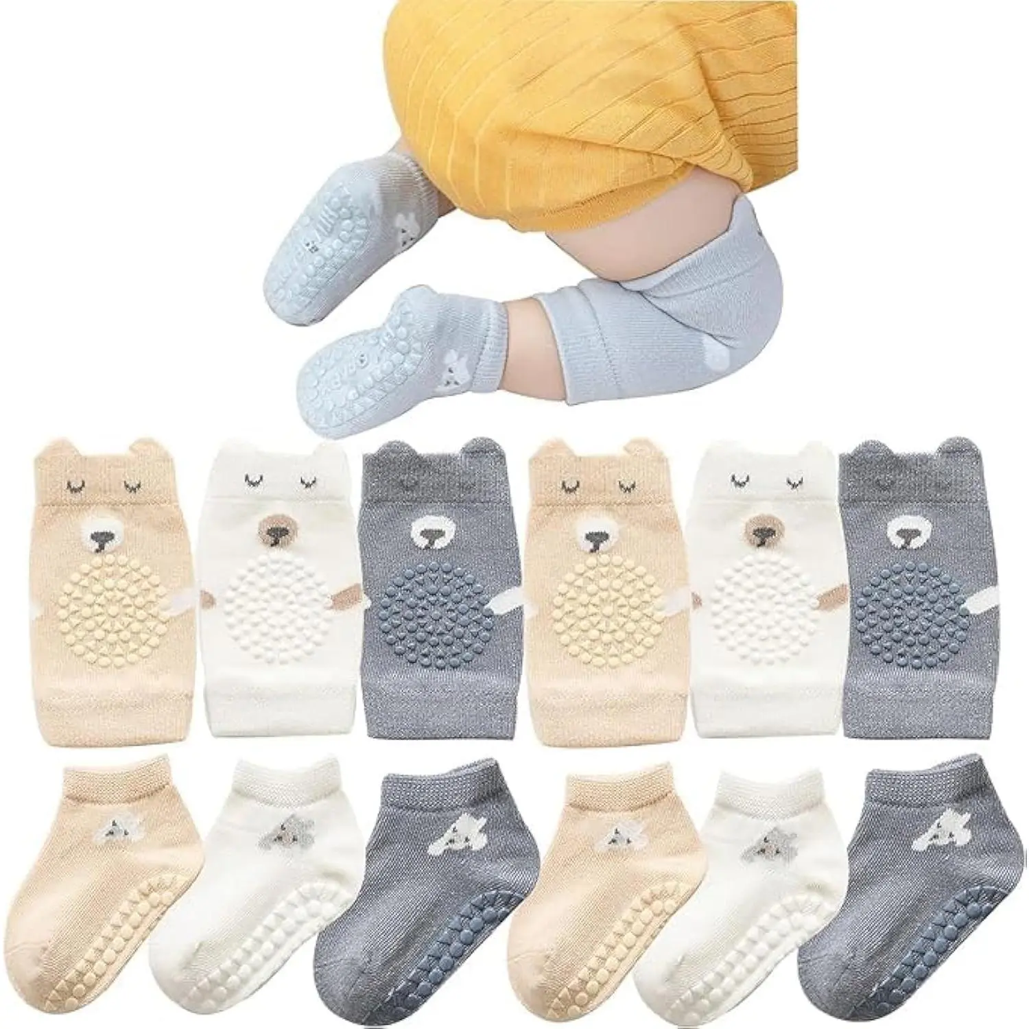 Unisex Baby Crawling Anti-Slip Knee Pads and Socks,Save Baby Knee and Ankle,Baby Walker Essentials