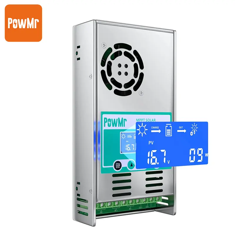 PowMr MPPT Solar Charge Controller 60A 48V 36V 24V 12V Auto - Max 160VDC Input, LCD Backlight Solar Charge Controller for Vented Sealed Gel NiCd Lithium Battery【Software Update Version】 Modern Power
