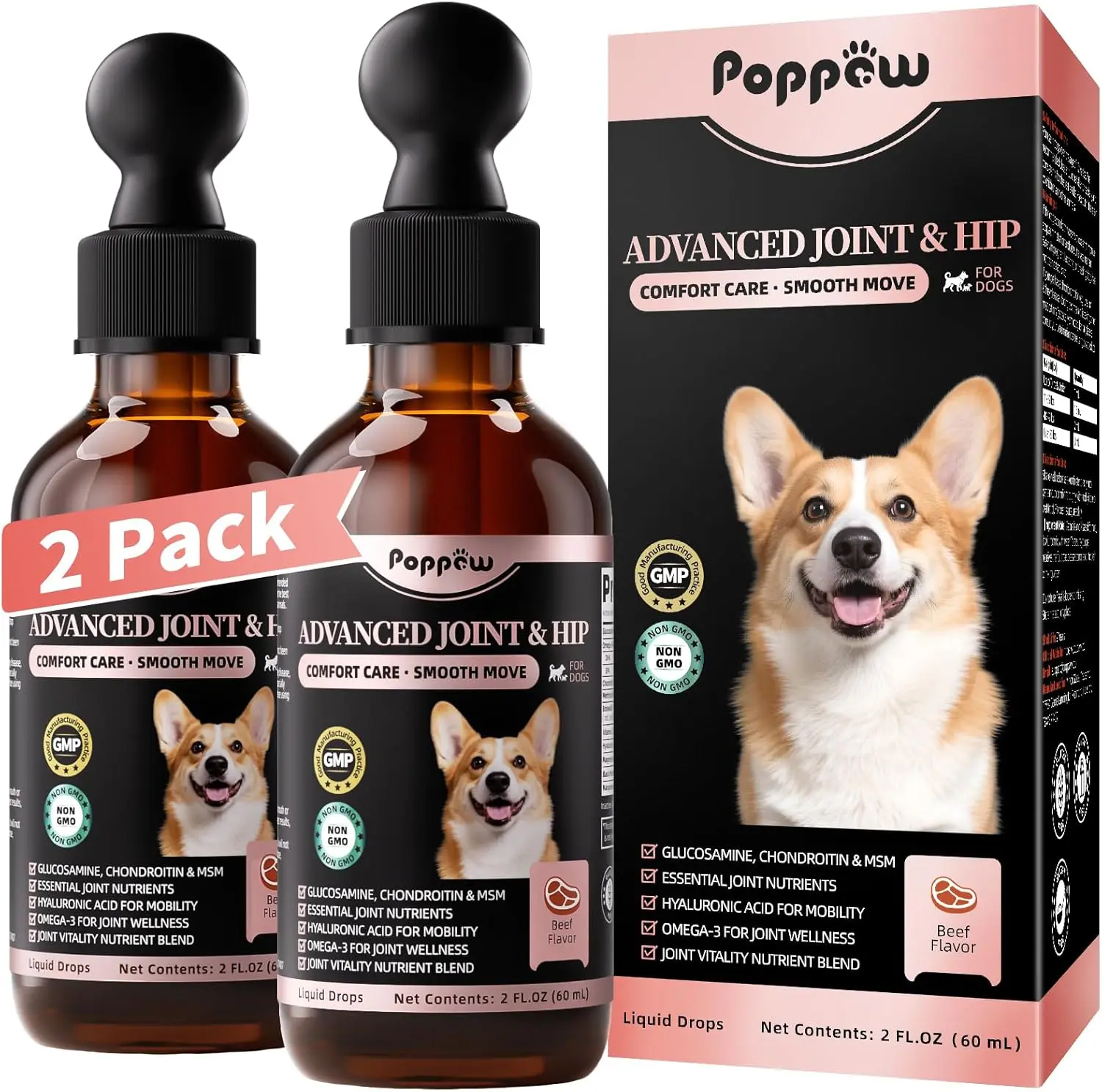 Joint Supplement for Dogs - 10 in 1 Hip and Joint Supplement Drops with Hyaluronic Acid, Liquid Glucosamine for Dogs with Chondroitin, MSM & Omega 3-4 FL.Oz - for All Breeds & Sizes