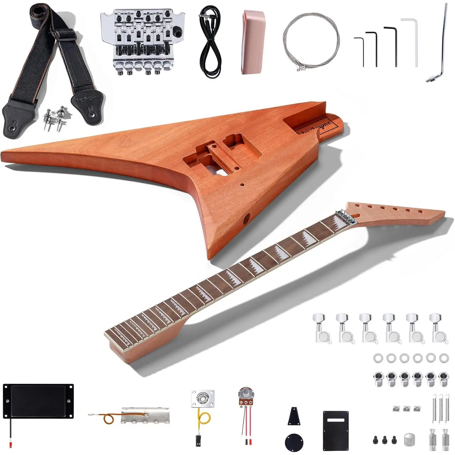 Leo Jaymz AL-Style DIY Electric Guitar Complete Kit - Mahogany Solid Body, Laurel Wood Fingerboard, 5W Amplifier, All Components & Accessories for DIY Projects