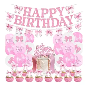 pink coquette balloons and banner