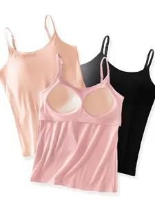 Women's 3pcs Padded Supportive Seamless Built-In Yoga Sports Bra Tank Tops - Adjustable Layered Spaghetti Straps, Breathable Nylon, Short Sleeveless, String Fitted, halter tops,tank tops for women,halter top.