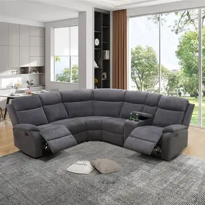 Dark Grey Stripe Fabric 3-Piece Intelligent Recliner Sofa Set, Modern Comfort Living Room Couch, Stylish Durable Home Furniture