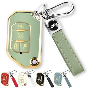 for Jeep Key Fob Cover with Keychain Flip Key Case for 2022 2021 2020 2019 2018 Jeep Wrangler Gladiator JLU JL Rubicon JT (Green)