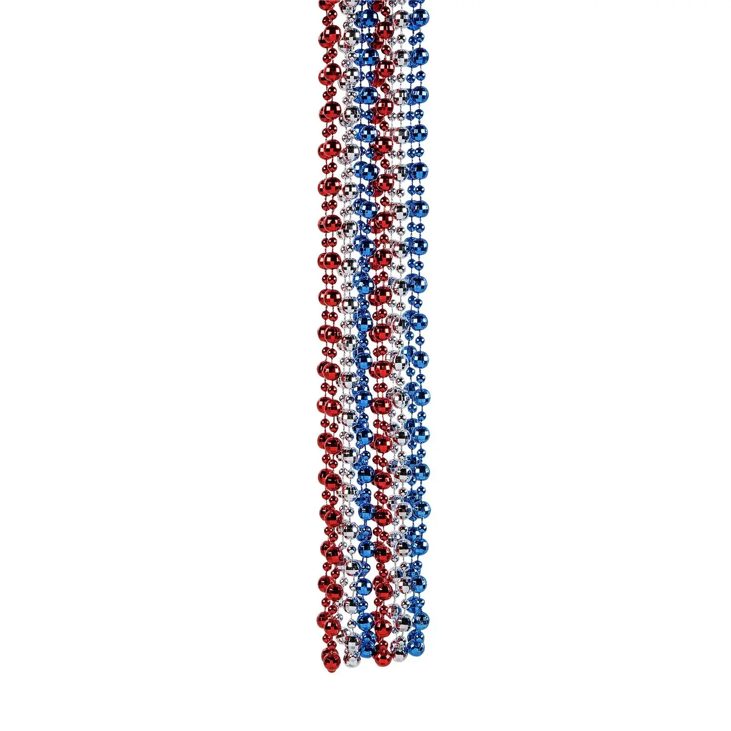 24-Pc Long 30in Patriotic Red White Blue Sparkle Disco Ball Beaded Chains - Costume Jewelry Necklaces for Memorial Day, Patriotic Events Party Favors