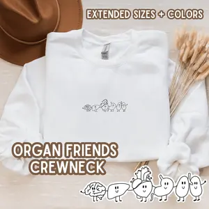 Organ Friends Crewneck: EXTENDED SIZES and COLORS, Minimalist Design , Monoline Drawing, Healthcare Gift, Organs, Doctors, PAs, NPs, Nurses Gildan Crewneck Sweatshirt