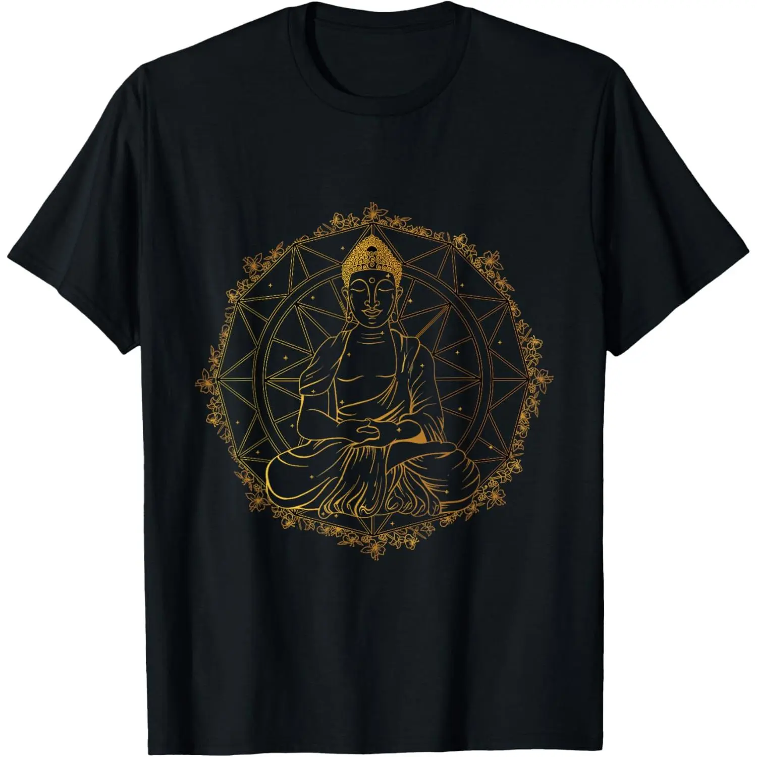 100%cotton Buddha Figurine Statue Guatama Buddhism Meditation Zen Yoga T-Shirt